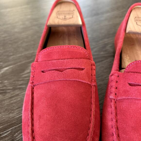 EUC J.Crew James Suede Loafers Soft Fuchsia Size 8 Italy Made Leather Red Shoe - Picture 4 of 16